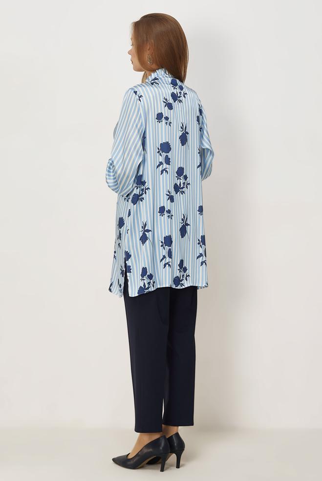Hijab clothing BLUE PATTERNED SATIN TUNIC 46548 - ALVİNA