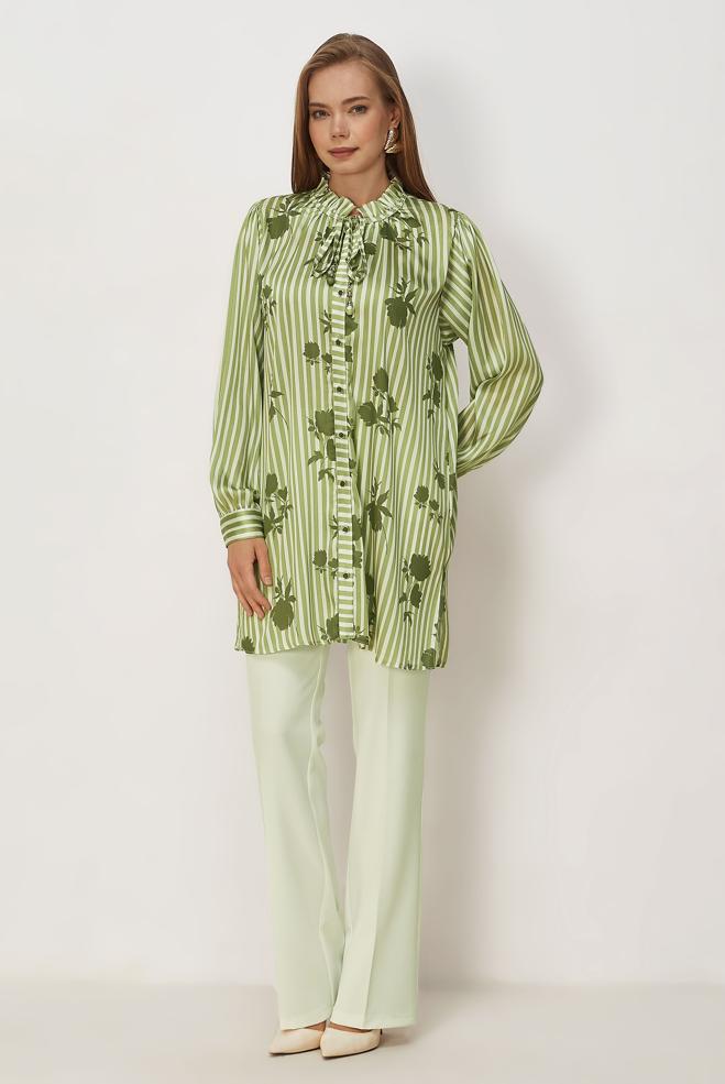 Hijab clothing KHAKI PATTERNED SATIN TUNIC 46548 - ALVİNA