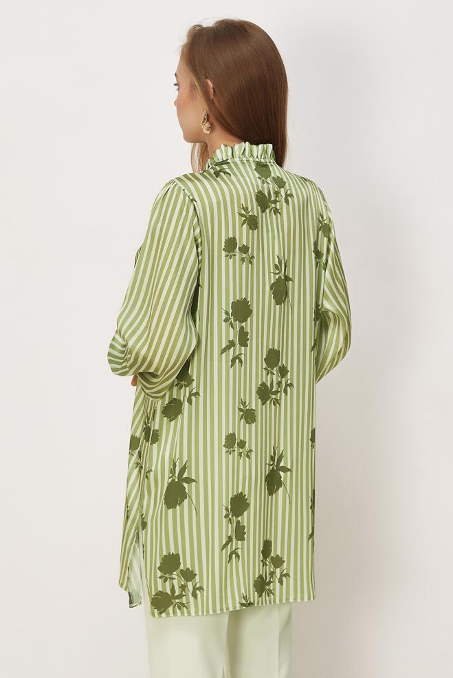 Hijab clothing KHAKI PATTERNED SATIN TUNIC 46548 - ALVİNA