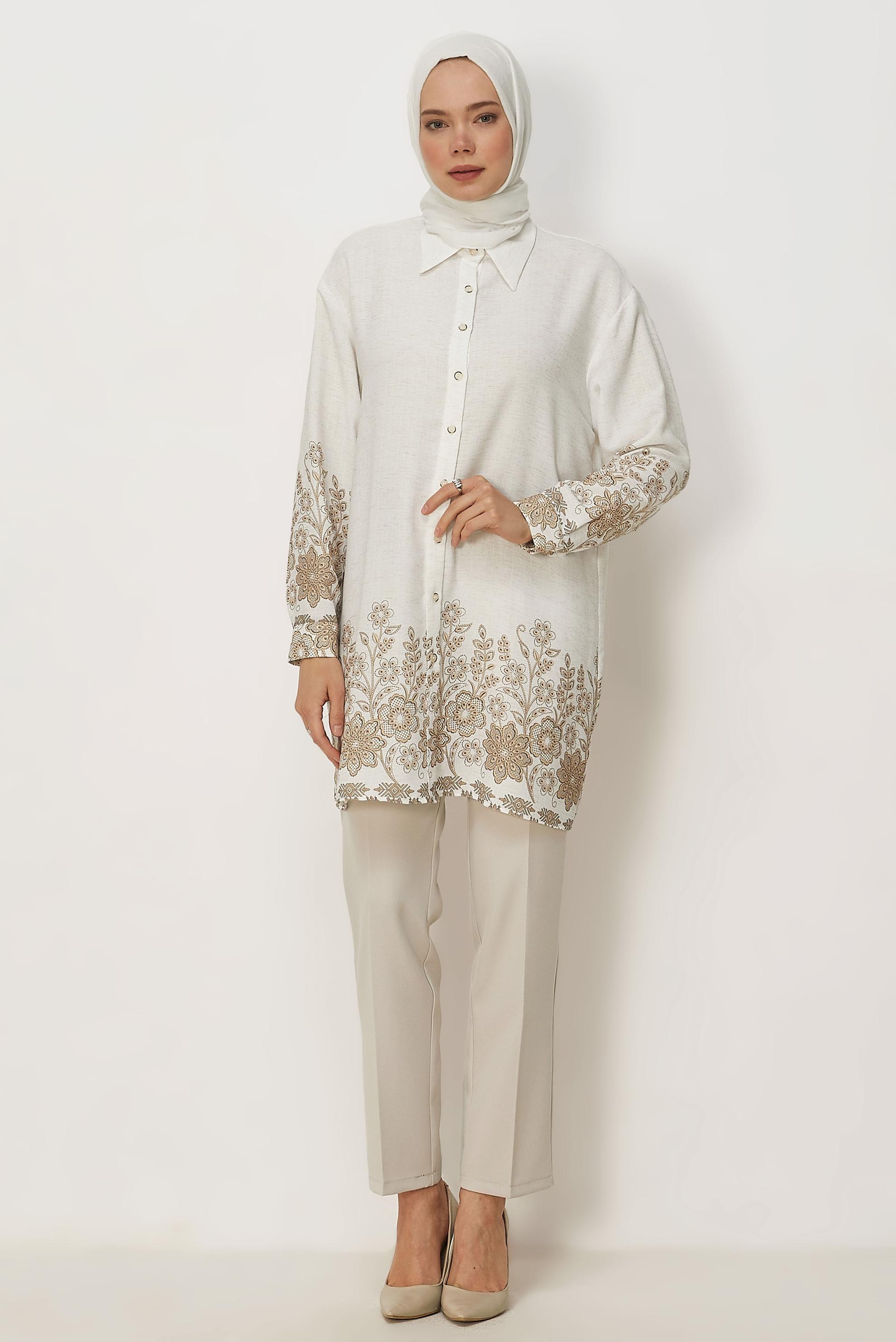 Hijab clothing BROWN PATTERNED SHIRT COLLAR TUNIC 46558