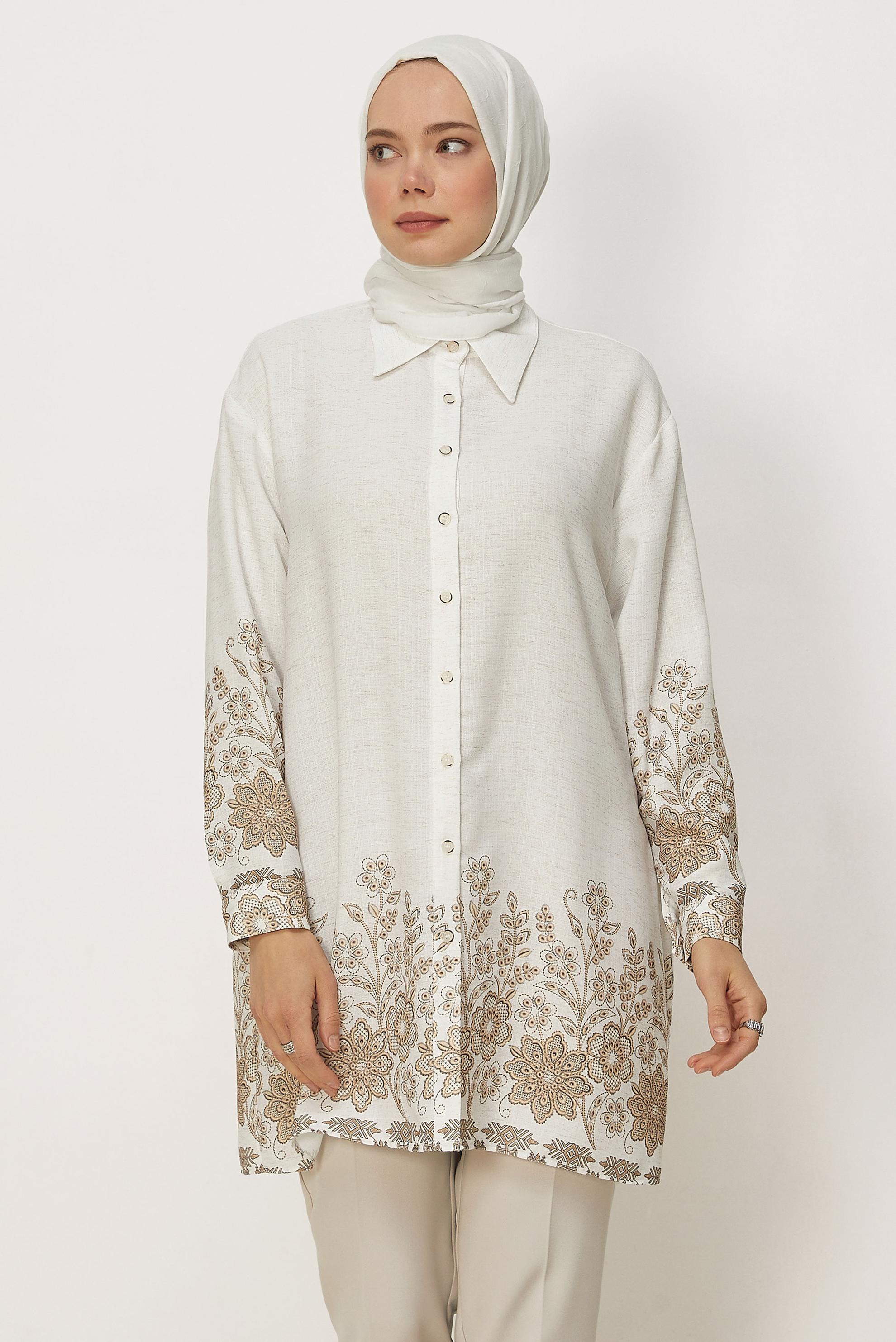 Hijab clothing BROWN PATTERNED SHIRT COLLAR TUNIC 46558