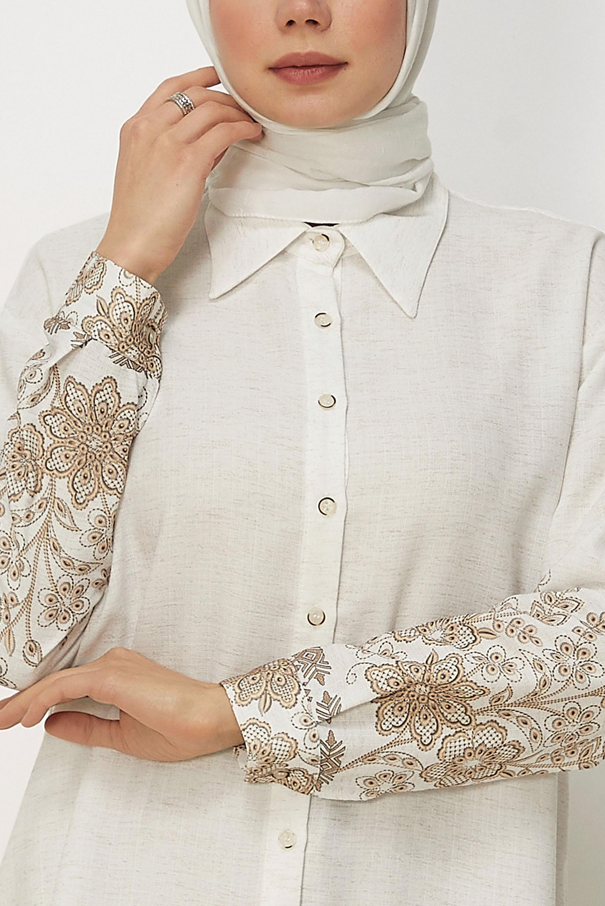 Hijab clothing BROWN PATTERNED SHIRT COLLAR TUNIC 46558
