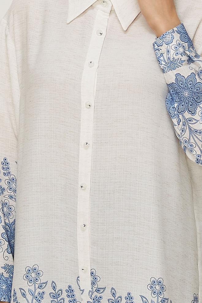 Hijab clothing NAVY BLUE PATTERNED SHIRT COLLAR TUNIC 46558 - ALVİNA