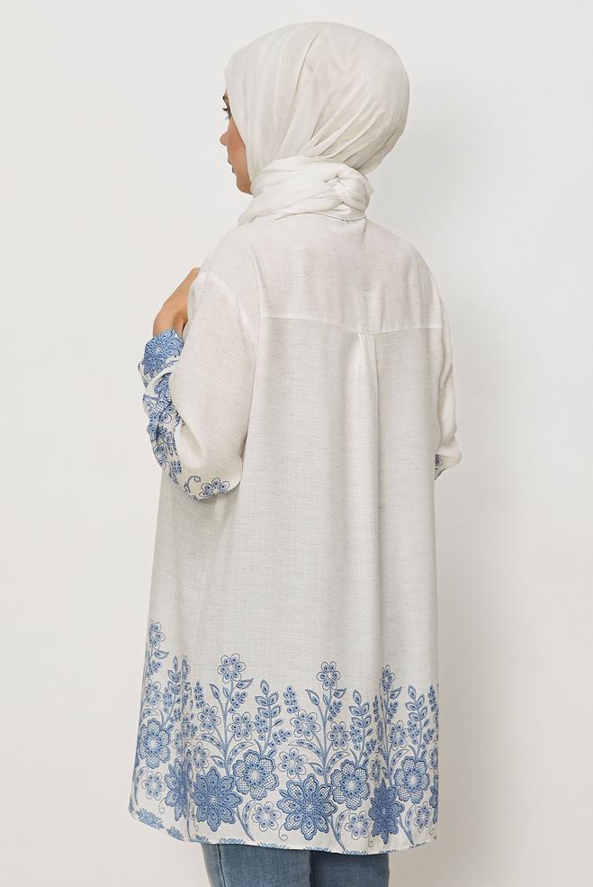 Hijab clothing NAVY BLUE PATTERNED SHIRT COLLAR TUNIC 46558 - ALVİNA