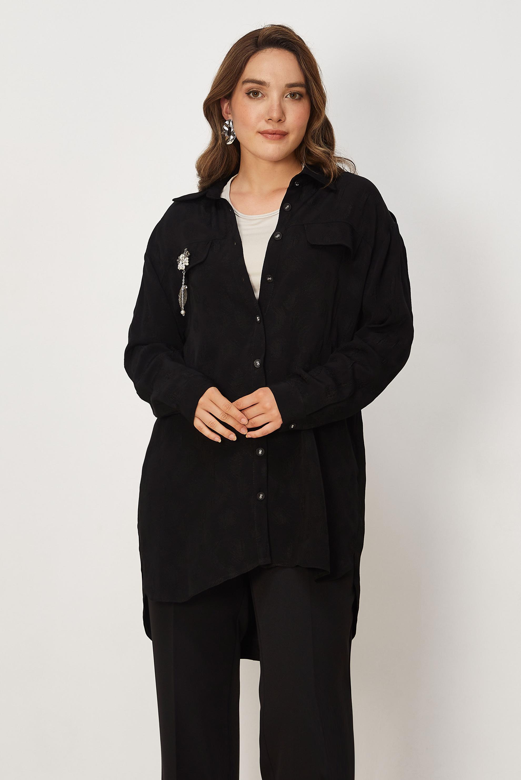 Hijab-Kleidung SCHWARZ SATIN JACQUARD TUNIKA 46565