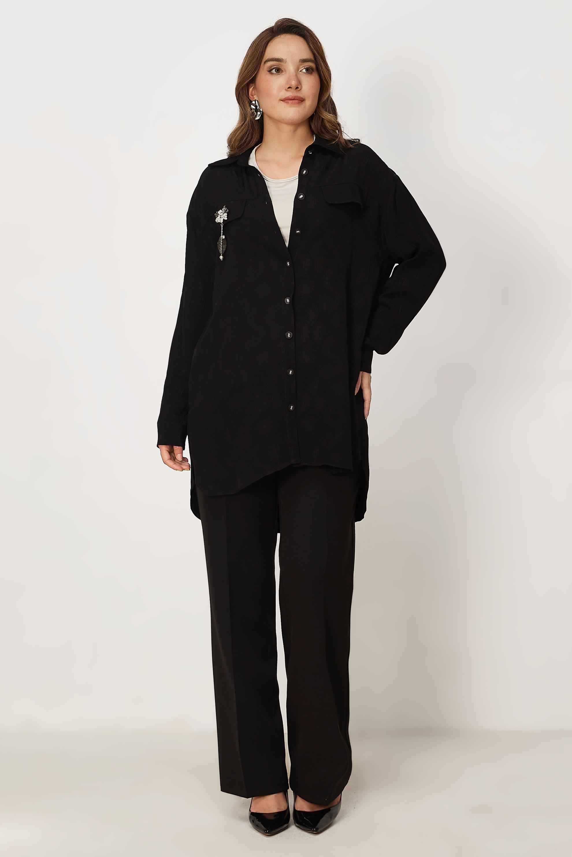 Hijab-Kleidung SCHWARZ SATIN JACQUARD TUNIKA 46565