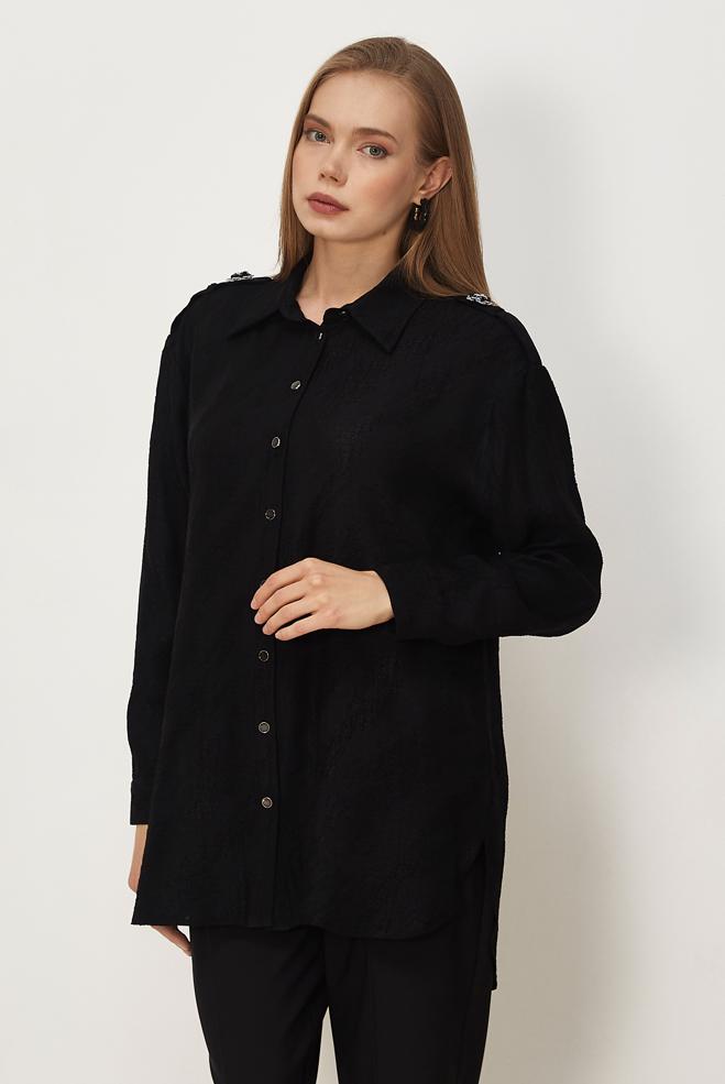 Hijab clothing BLACK SHIRT COLLAR JACQUARD TUNIC 46569 - ALVİNA