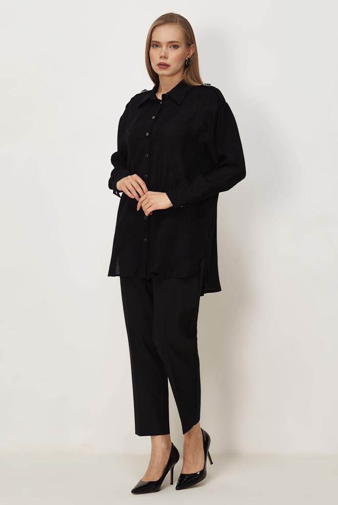 Hijab clothing BLACK SHIRT COLLAR JACQUARD TUNIC 46569 - ALVİNA
