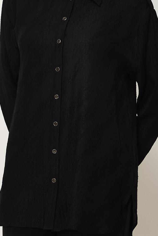 Hijab clothing BLACK SHIRT COLLAR JACQUARD TUNIC 46569 - ALVİNA