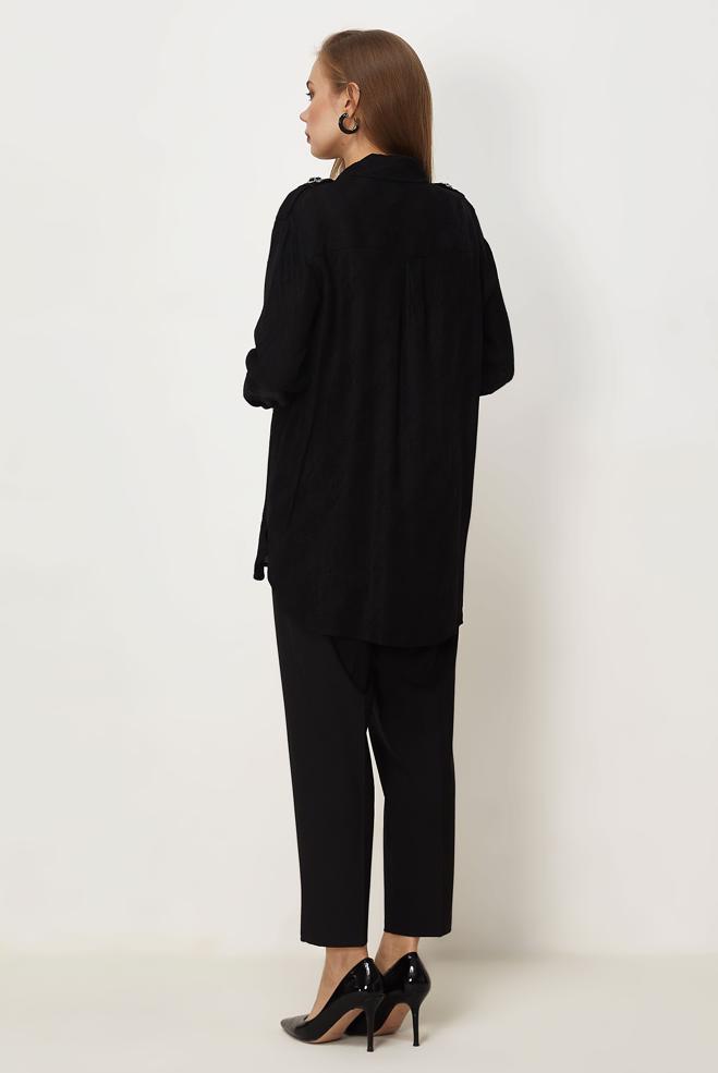 Hijab clothing BLACK SHIRT COLLAR JACQUARD TUNIC 46569 - ALVİNA
