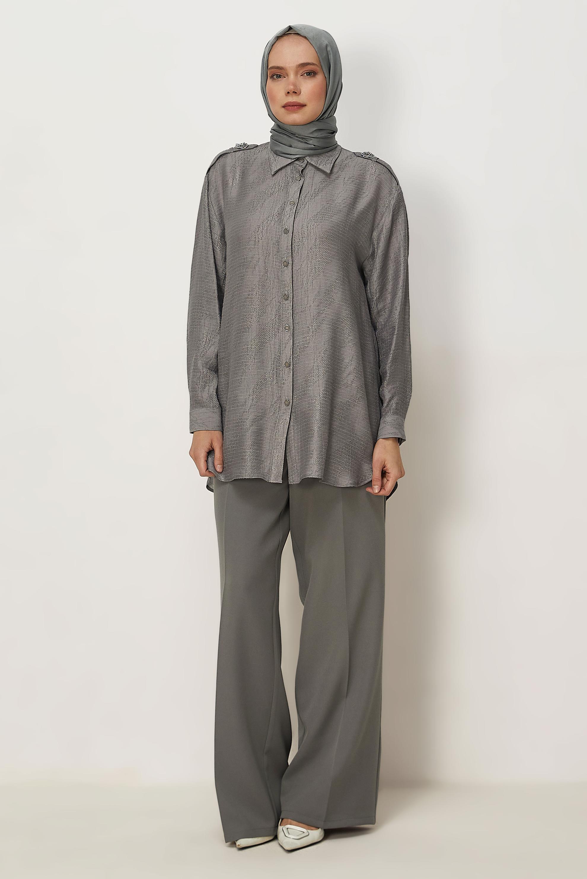 Hijab clothing GREY SHIRT COLLAR JACQUARD TUNIC 46569