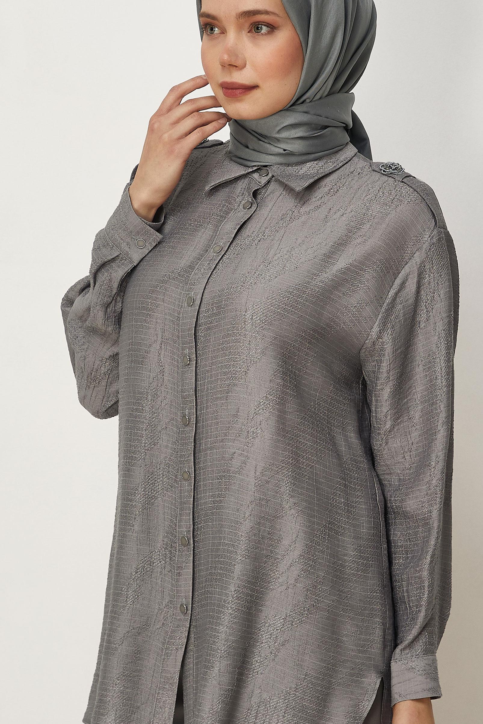 Hijab clothing GREY SHIRT COLLAR JACQUARD TUNIC 46569
