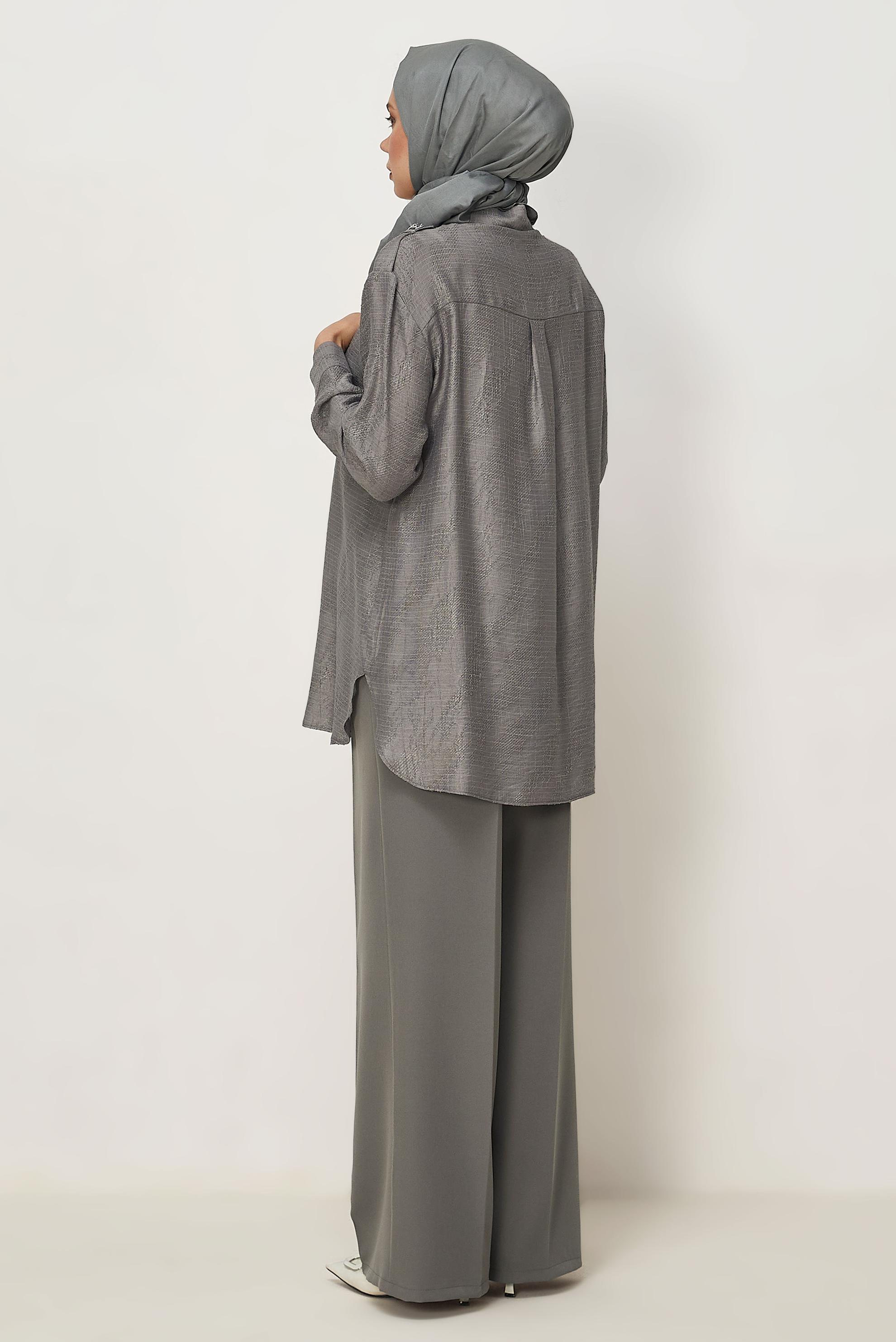 Hijab clothing GREY SHIRT COLLAR JACQUARD TUNIC 46569