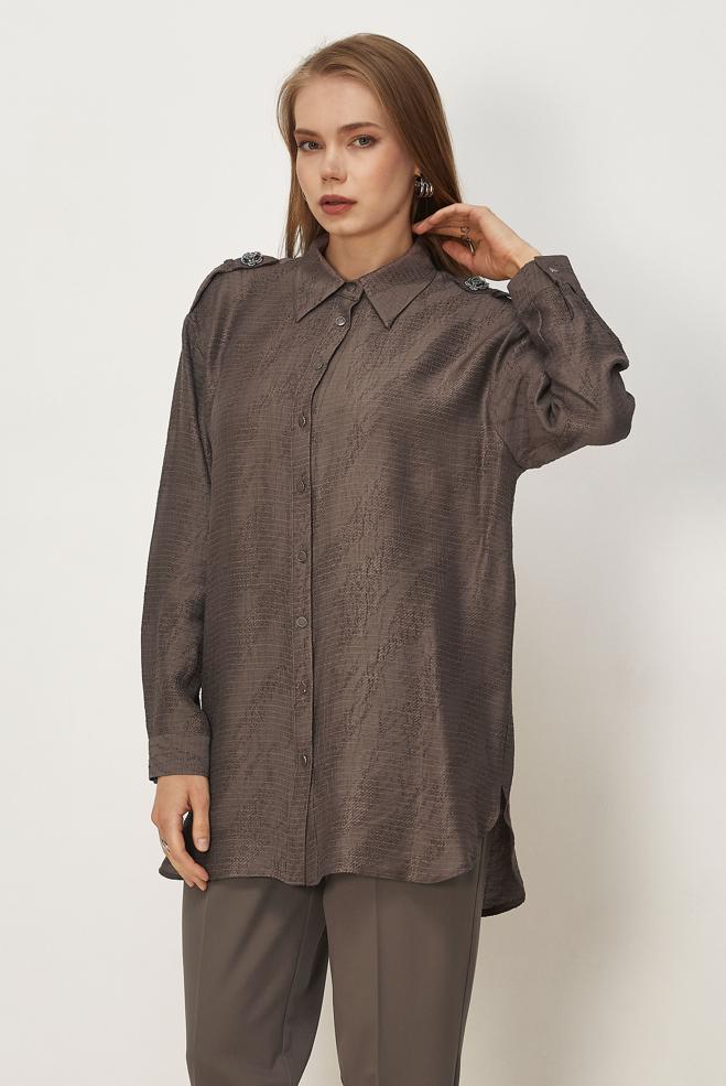 Hijab clothing BROWN SHIRT COLLAR JACQUARD TUNIC 46569 - ALVİNA
