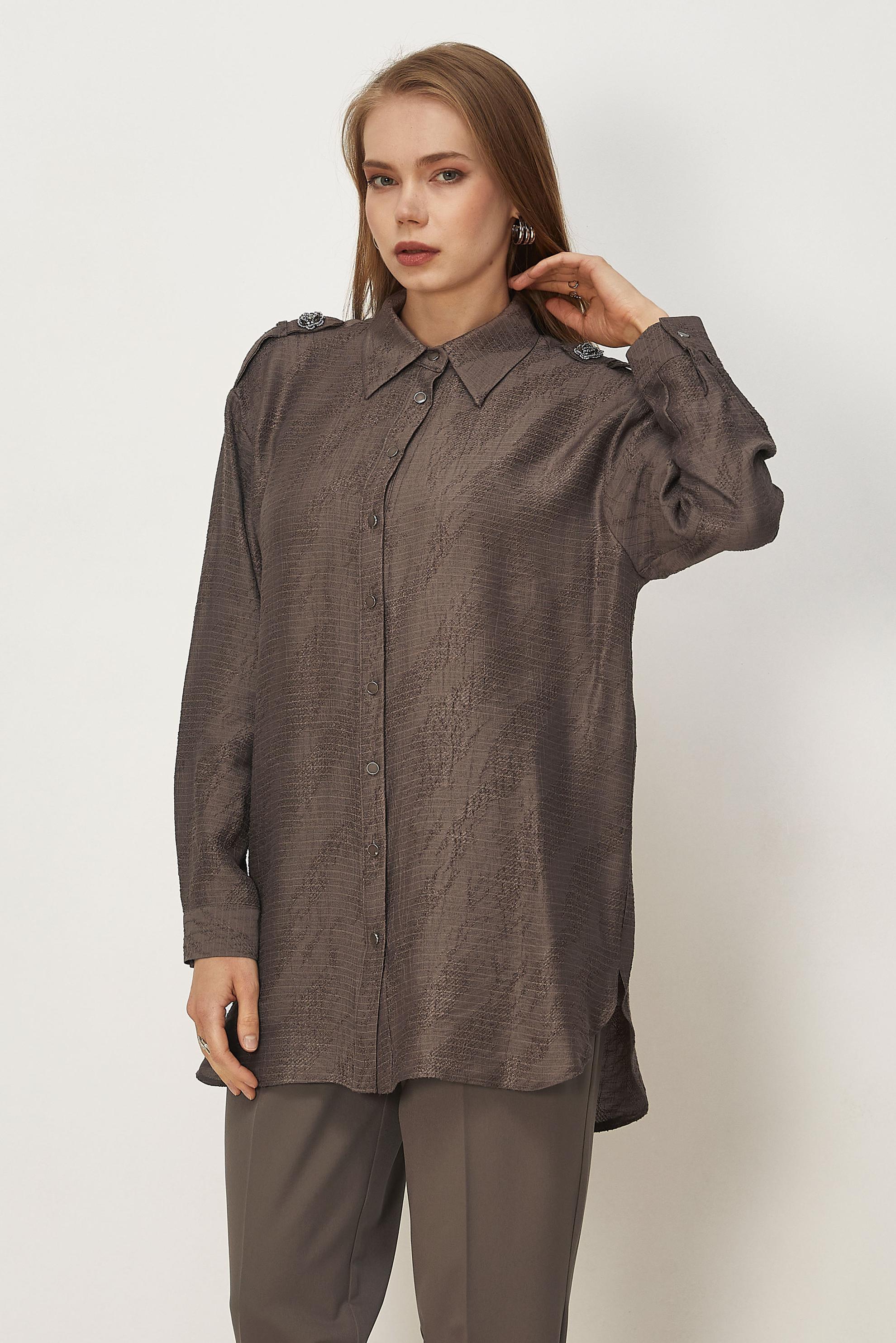 Hijab clothing BROWN SHIRT COLLAR JACQUARD TUNIC 46569