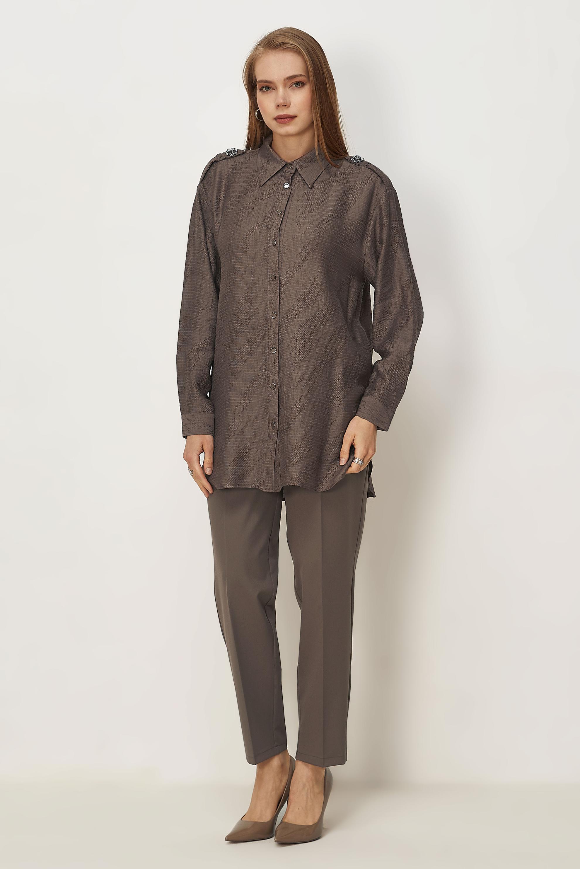 Hijab clothing BROWN SHIRT COLLAR JACQUARD TUNIC 46569