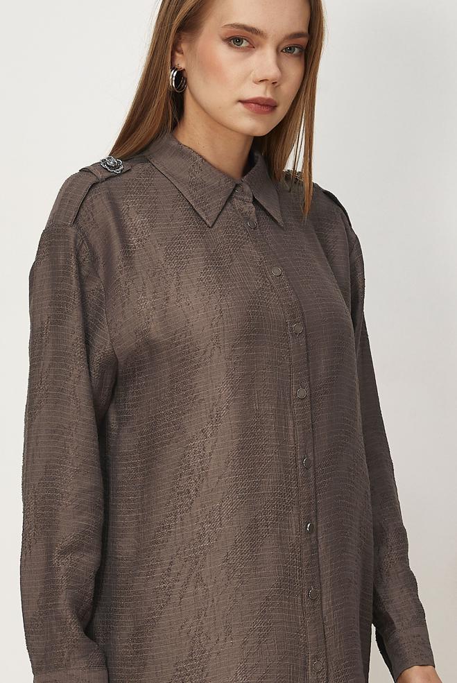 Hijab clothing BROWN SHIRT COLLAR JACQUARD TUNIC 46569 - ALVİNA