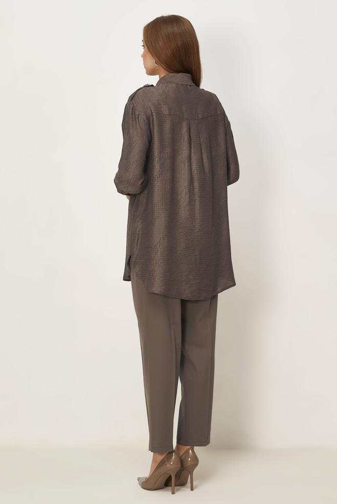 Hijab clothing BROWN SHIRT COLLAR JACQUARD TUNIC 46569 - ALVİNA