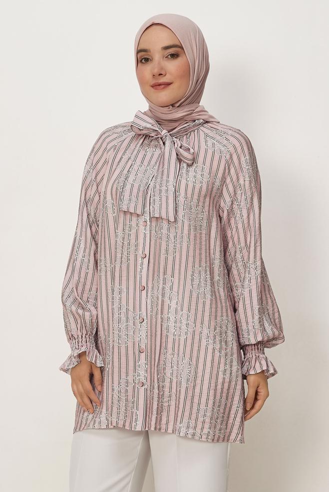 Tesettür giyim PEMBE 46571 VİSCON 2468 TUNİK 38-44 TEK40 - ALVİNA