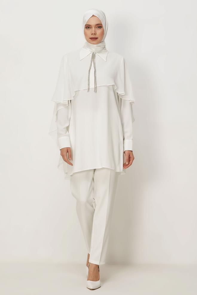 Hijab clothing WHITE CAPE DETAIL TUNIC 46575 - ALVİNA