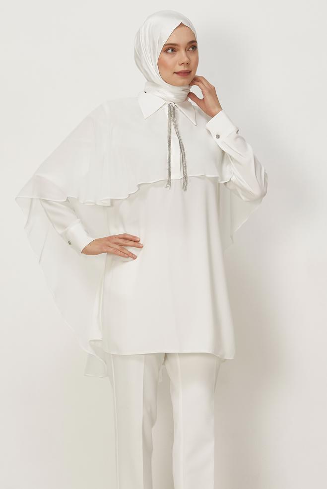 Hijab clothing WHITE CAPE DETAIL TUNIC 46575 - ALVİNA