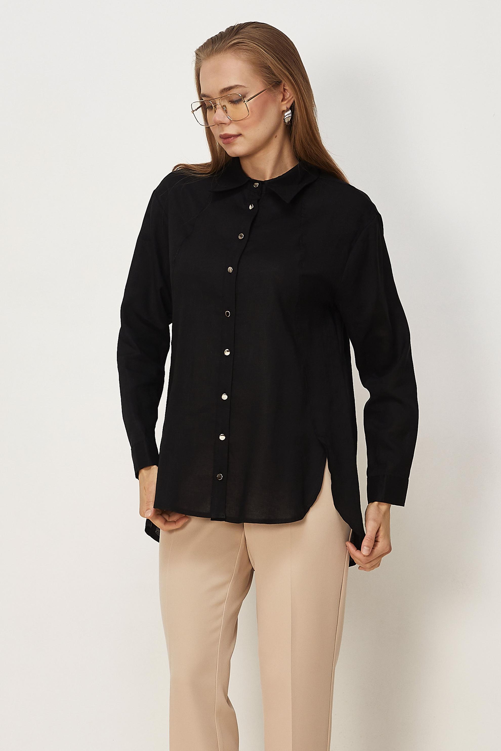 Hijab clothing BLACK SHIRT COLLAR LINEN TUNIC 46581