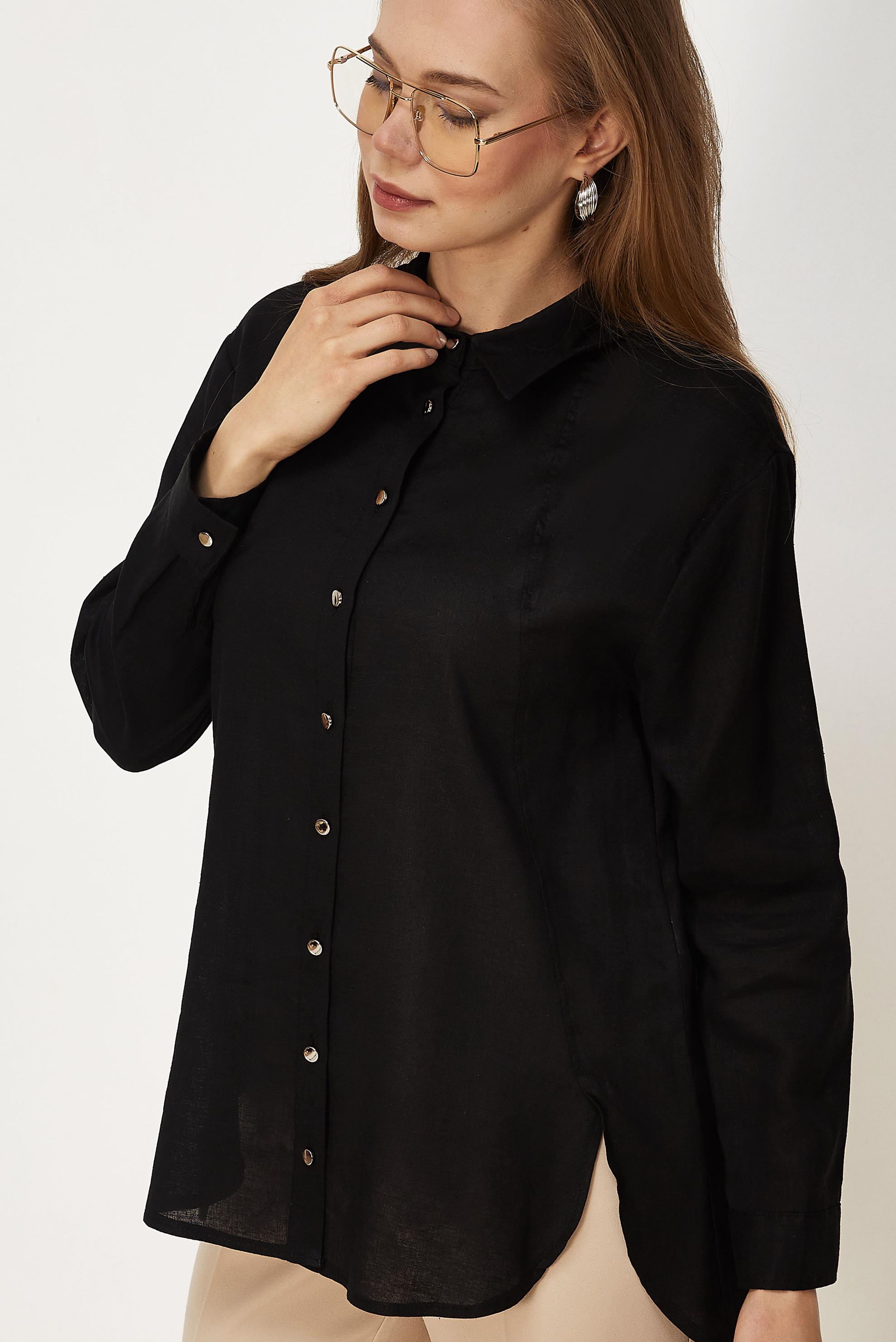 Hijab clothing BLACK SHIRT COLLAR LINEN TUNIC 46581