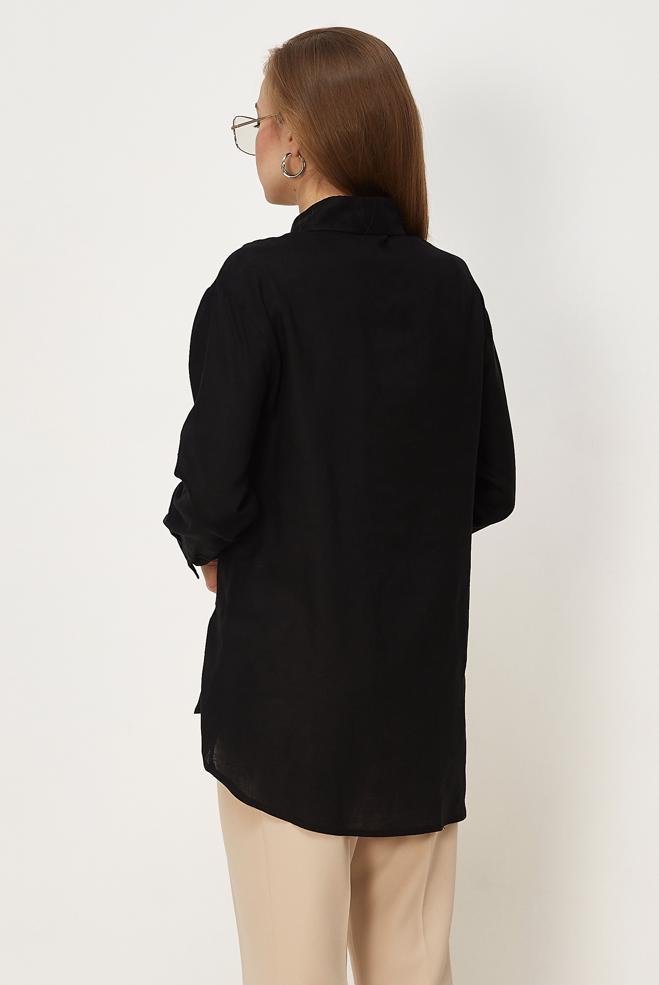 Hijab clothing BLACK SHIRT COLLAR LINEN TUNIC 46581 - ALVİNA