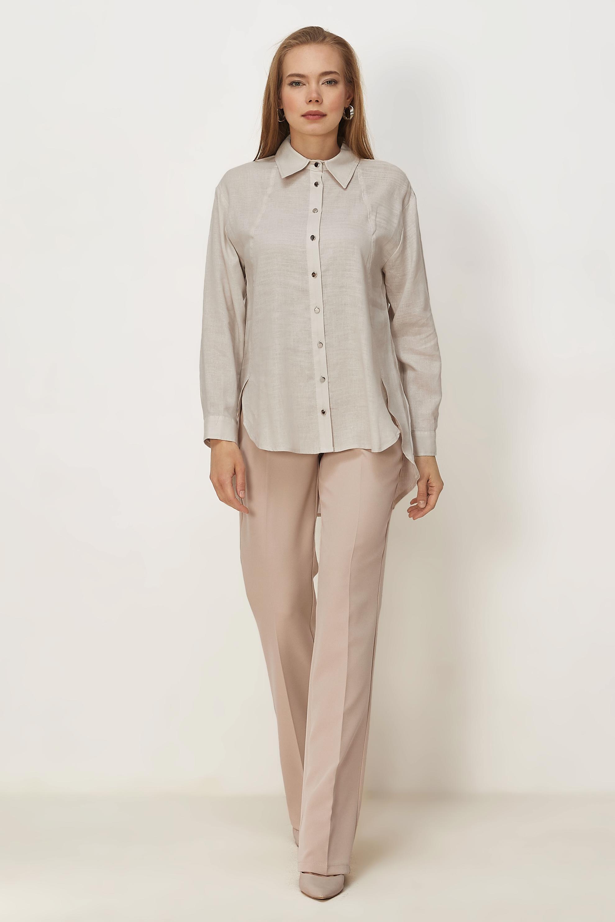 Hijab clothing BEIGE SHIRT COLLAR LINEN TUNIC 46581