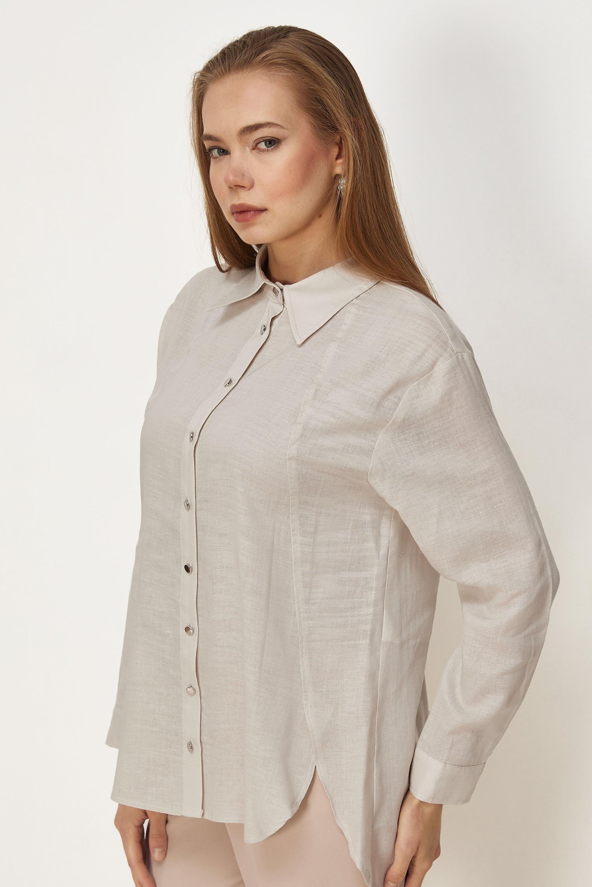 Hijab clothing BEIGE SHIRT COLLAR LINEN TUNIC 46581