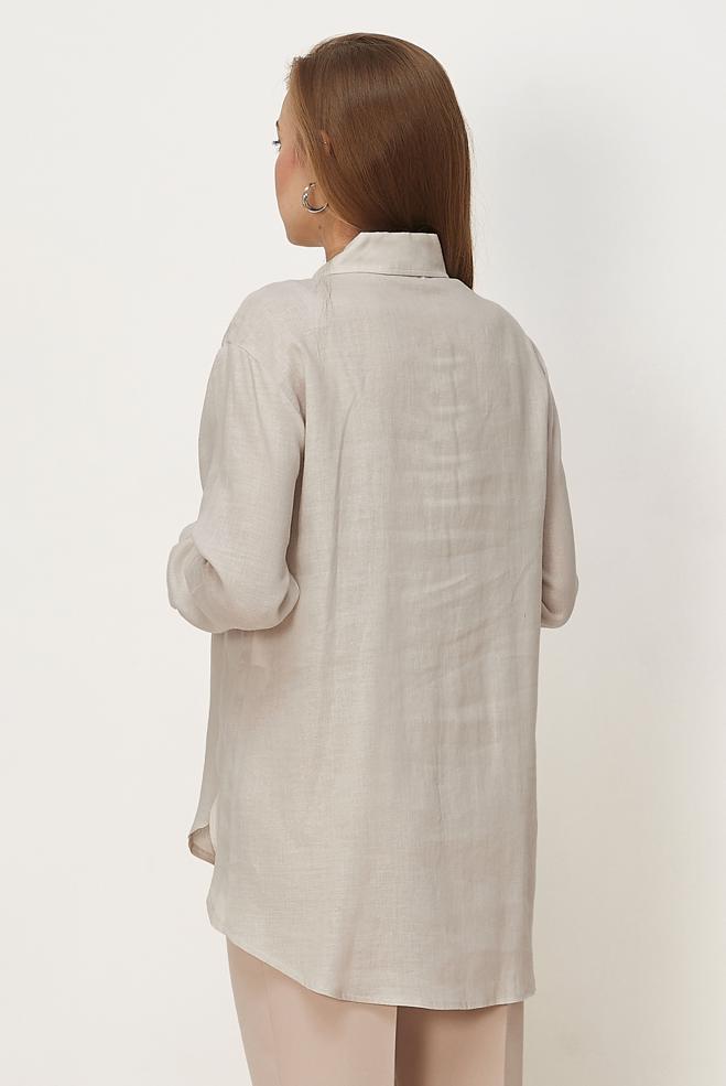 Hijab clothing BEIGE SHIRT COLLAR LINEN TUNIC 46581 - ALVİNA
