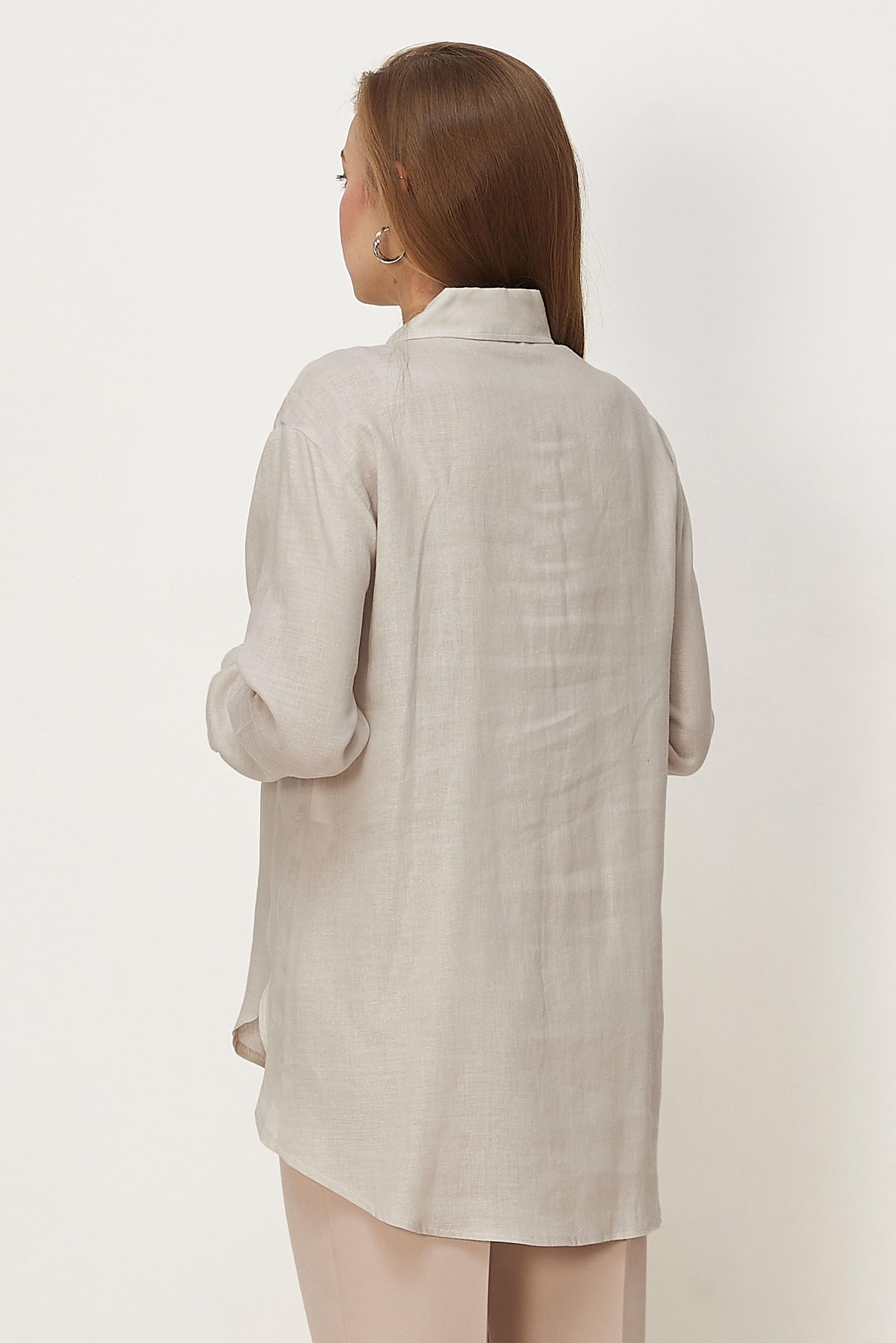 Hijab clothing BEIGE SHIRT COLLAR LINEN TUNIC 46581