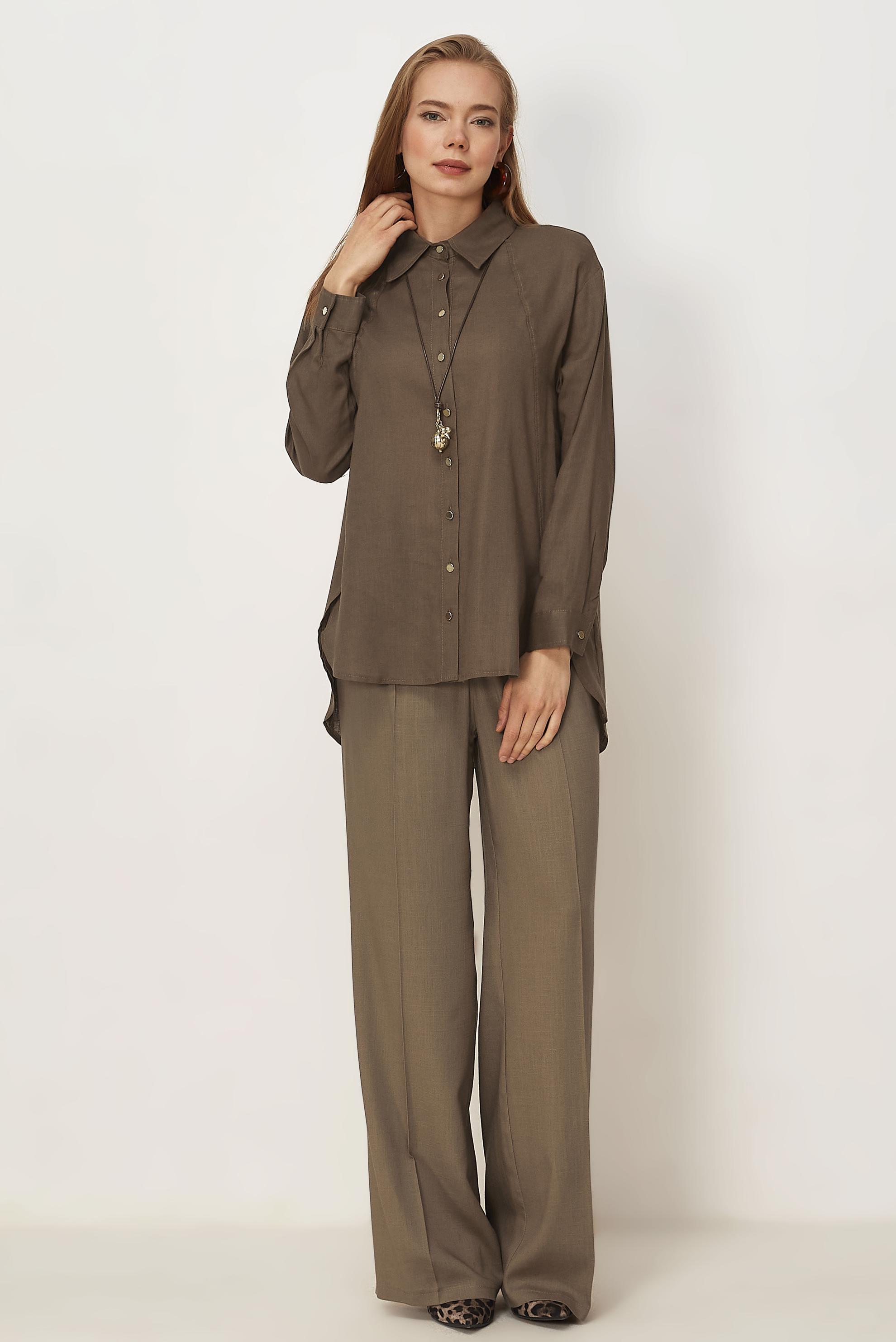 Hijab clothing BROWN SHIRT COLLAR LINEN TUNIC 46581
