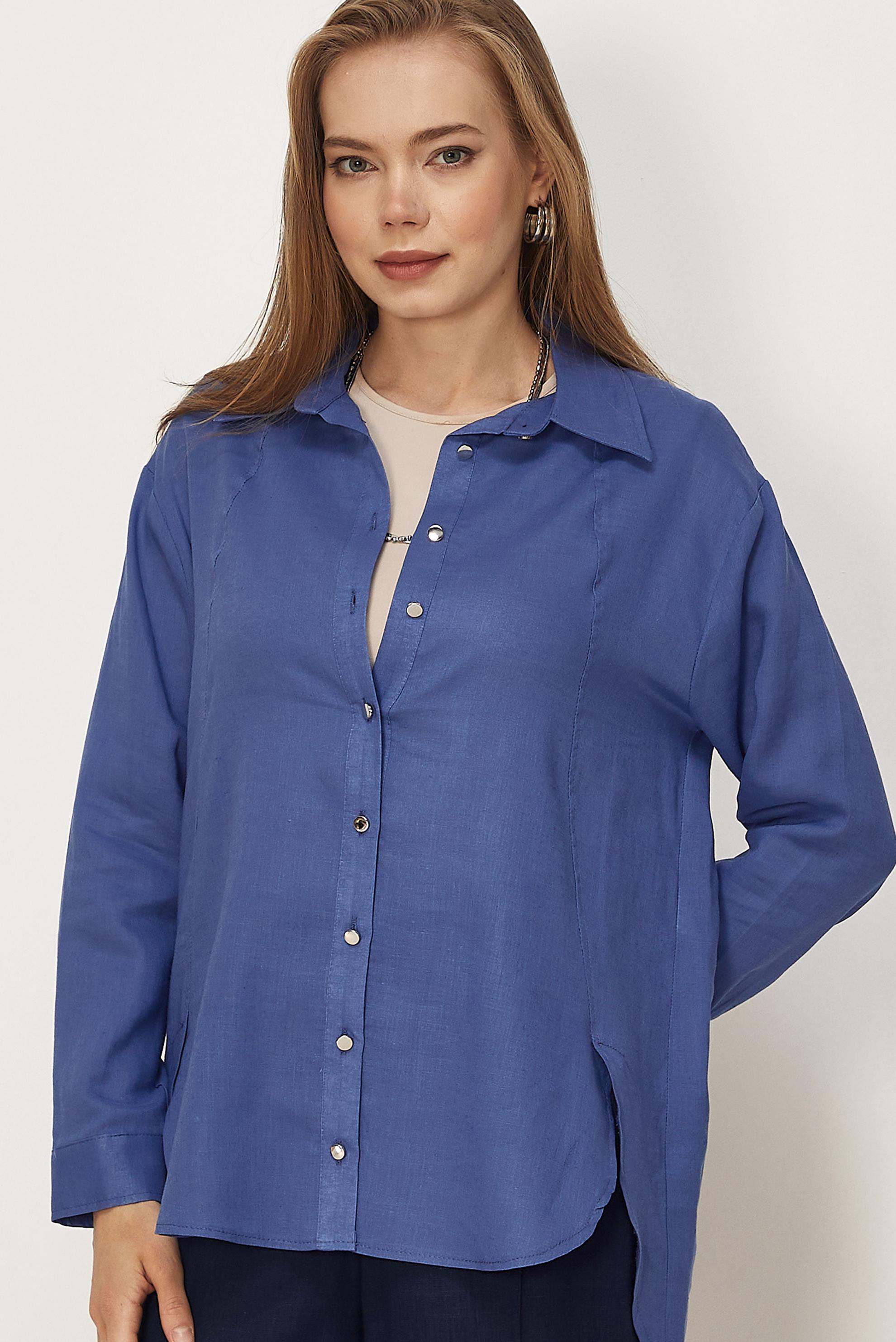 Hijab clothing NAVY BLUE SHIRT COLLAR LINEN TUNIC 46581