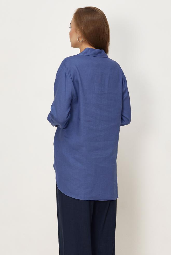 Hijab clothing NAVY BLUE SHIRT COLLAR LINEN TUNIC 46581 - ALVİNA