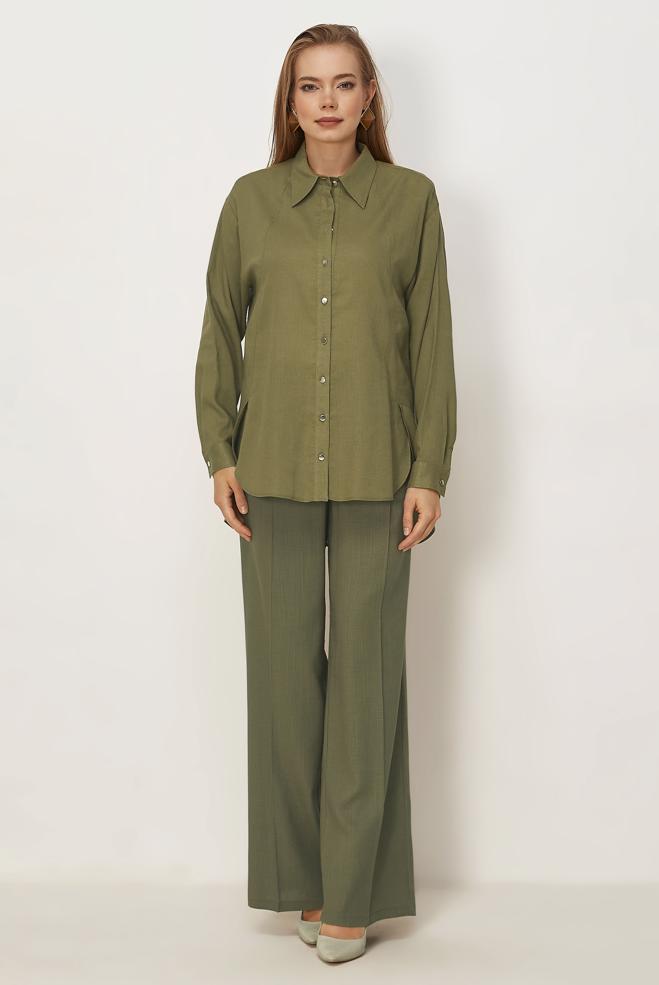 Hijab clothing BEIGE SHIRT COLLAR LINEN TUNIC 46581 - ALVİNA