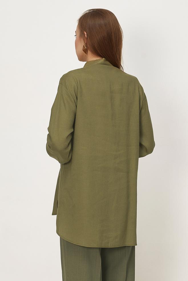 Hijab clothing BEIGE SHIRT COLLAR LINEN TUNIC 46581 - ALVİNA