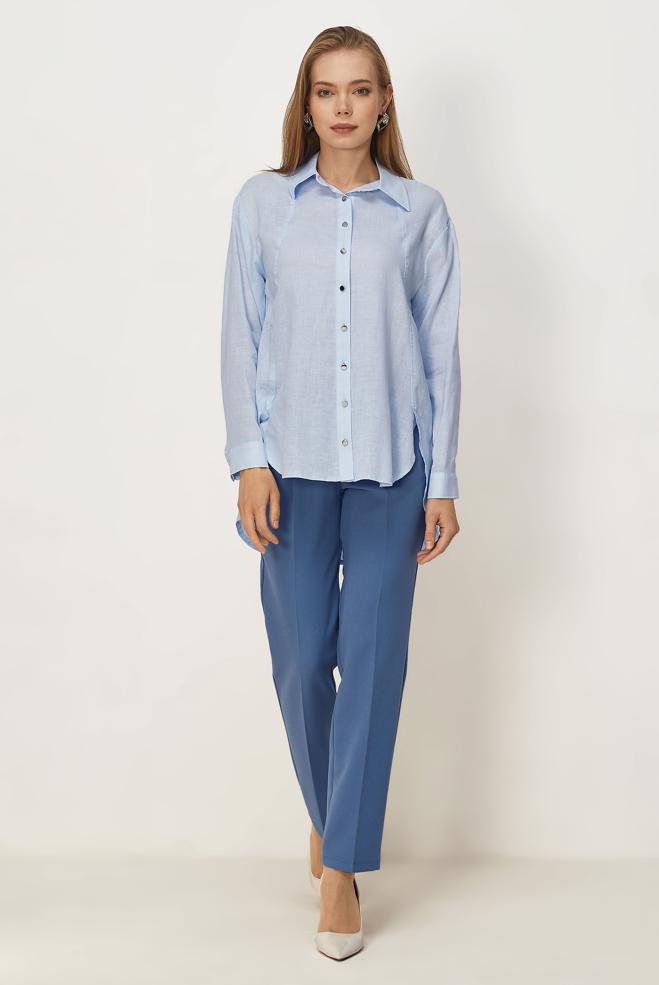 Vêtements hijab BEIGE TUNIQUE EN LIN À COL CHEMISE 46581 - ALVİNA