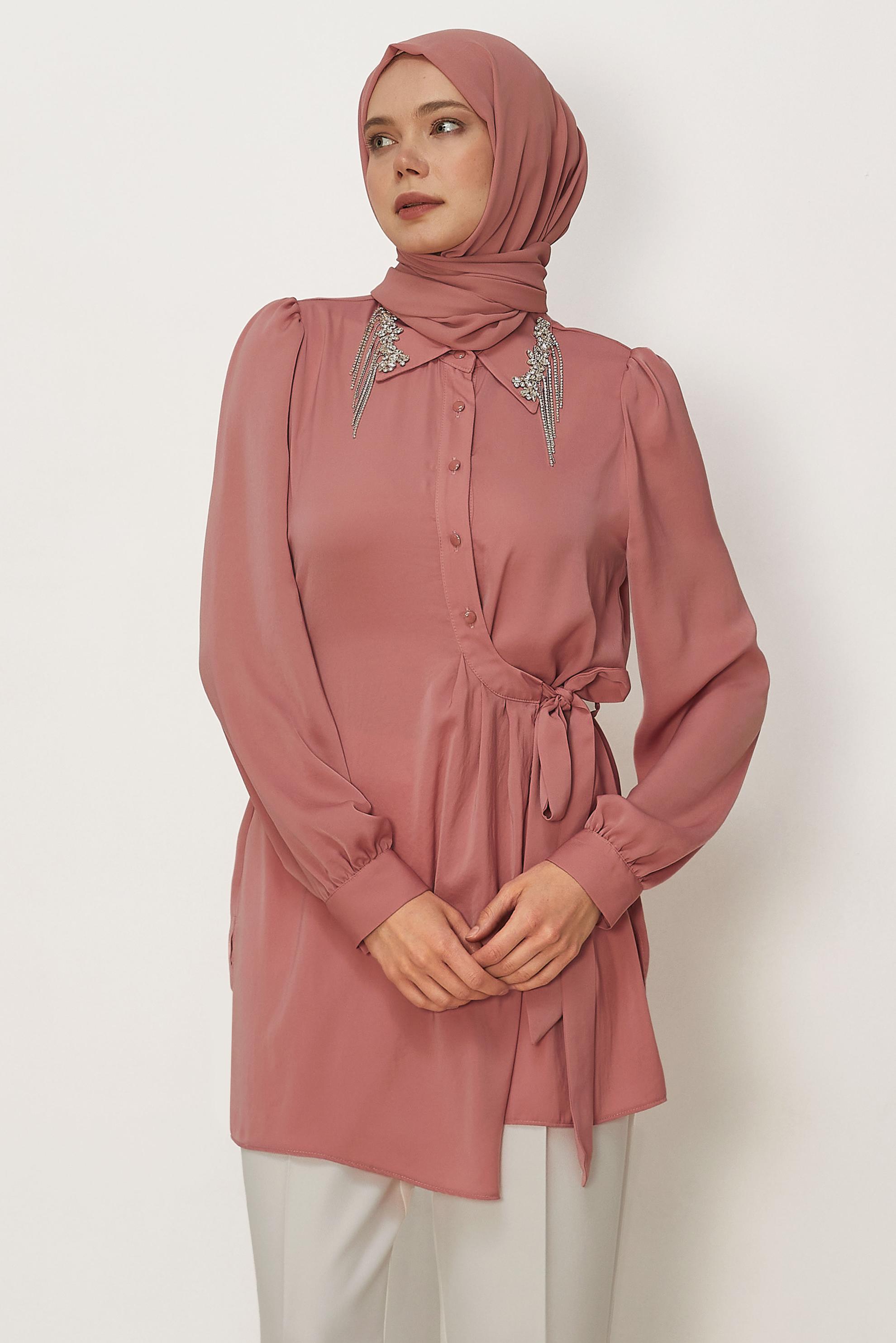 Hijab clothing POWDER BELTED GEM DETAILED TUNIC 46585