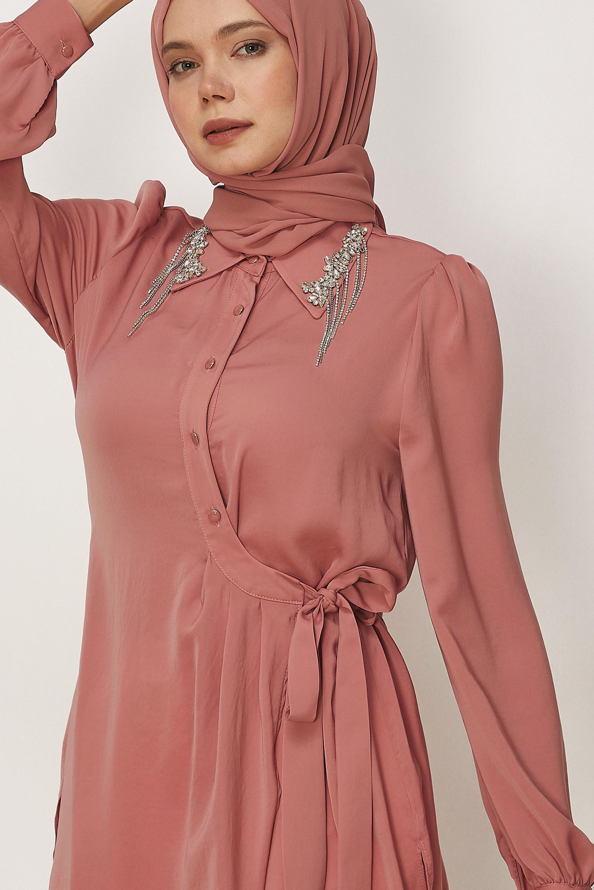 Hijab clothing POWDER BELTED GEM DETAILED TUNIC 46585