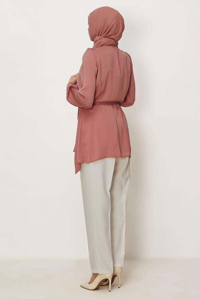 Hijab clothing POWDER BELTED GEM DETAILED TUNIC 46585 - ALVİNA
