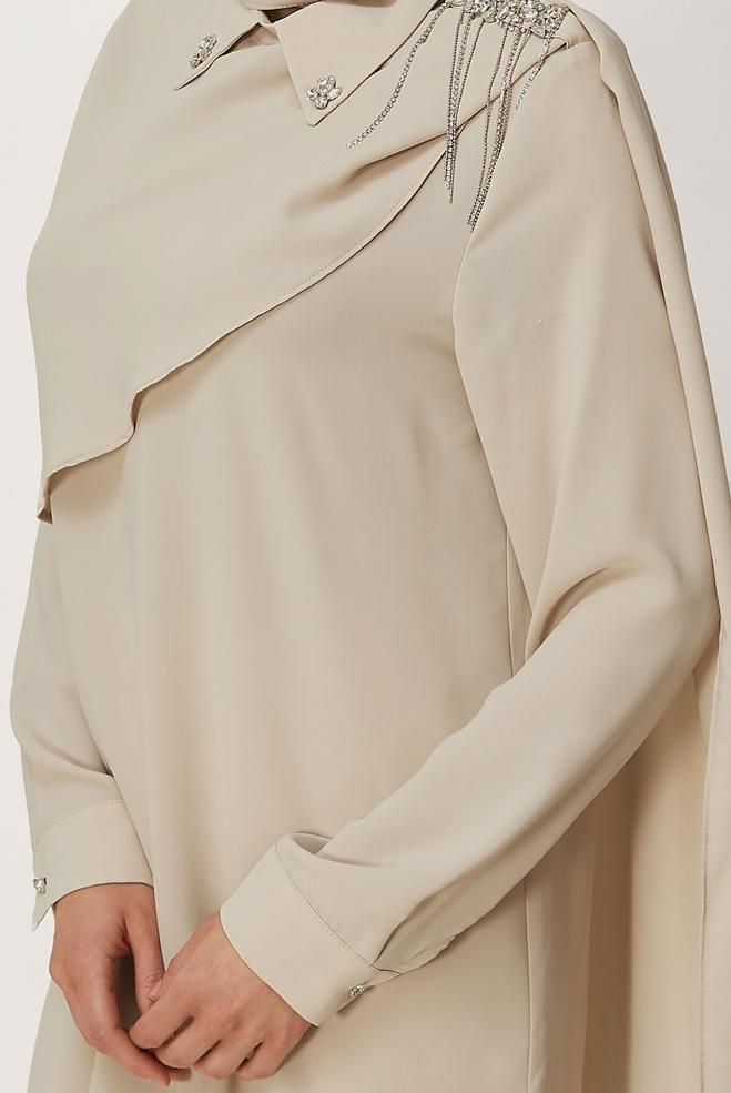 Hijab clothing BEIGE SHAWL DETAILED TUNIC 46616 - ALVİNA
