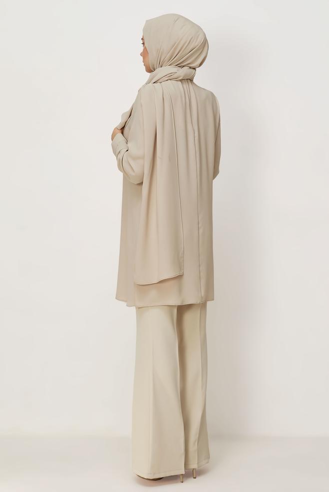 Hijab clothing BEIGE SHAWL DETAILED TUNIC 46616 - ALVİNA