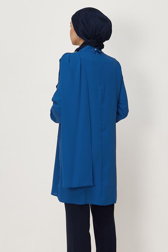 Vêtements hijab BLEU MARINE TUNIQUE DÉTAILLÉE CHÂLE 46616 - ALVİNA