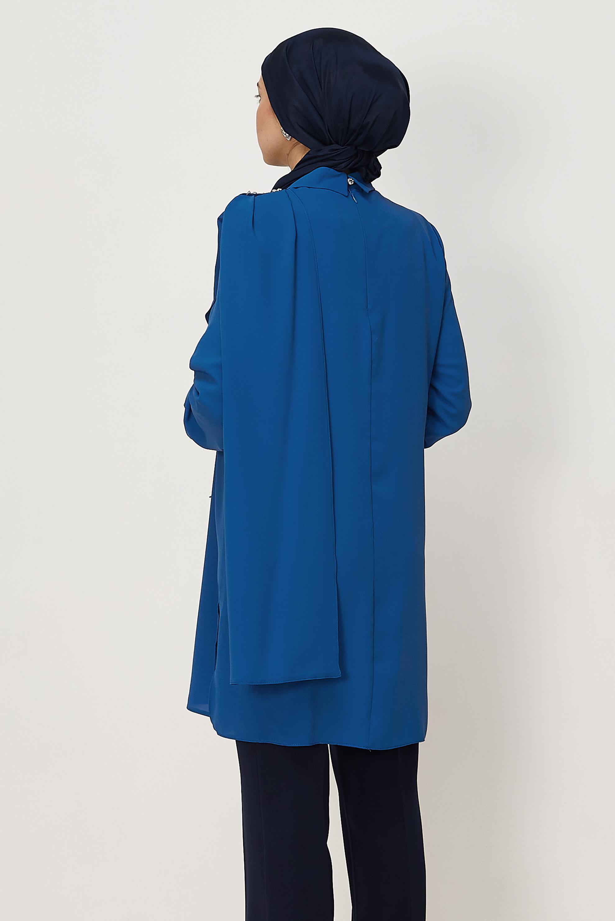 Vêtements hijab BLEU MARINE TUNIQUE DÉTAILLÉE CHÂLE 46616