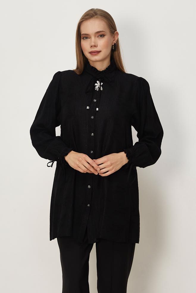 Hijab clothing BLACK TIED JACQUARD TUNIC 46617 - ALVİNA