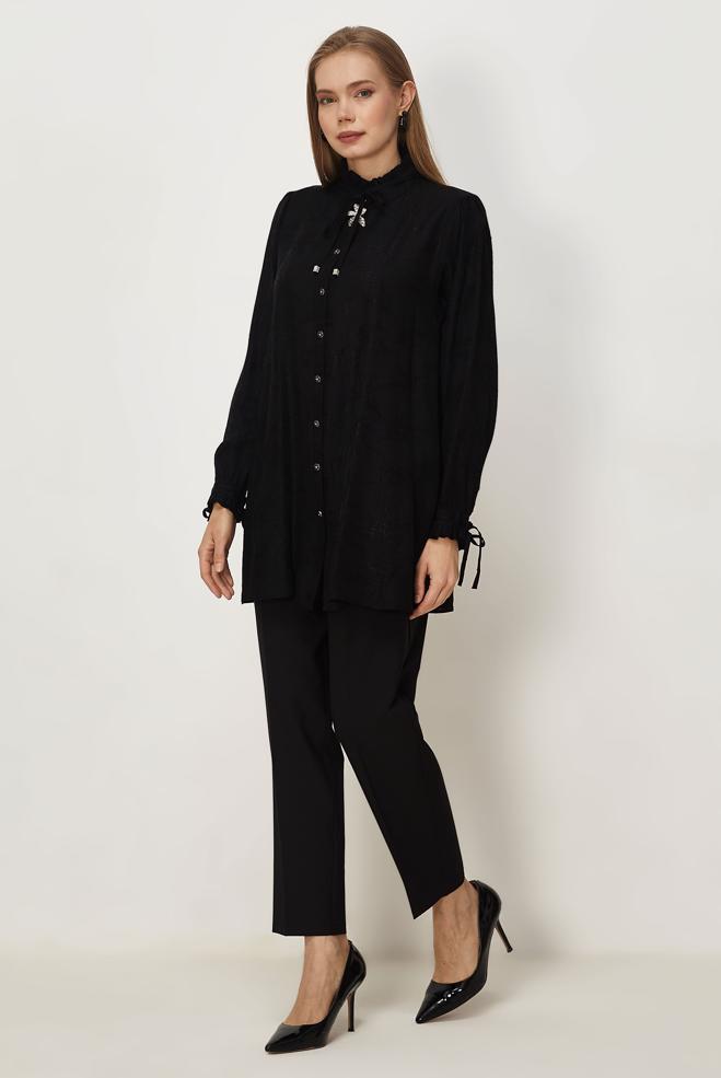Hijab clothing BLACK TIED JACQUARD TUNIC 46617 - ALVİNA