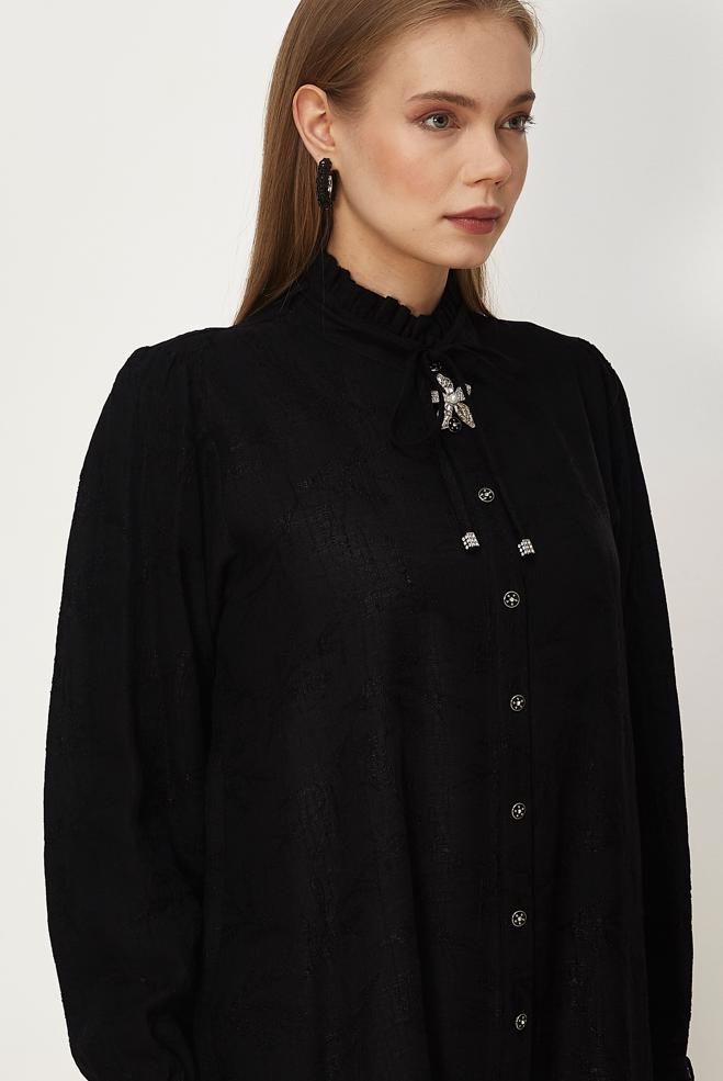 Hijab clothing BLACK TIED JACQUARD TUNIC 46617 - ALVİNA