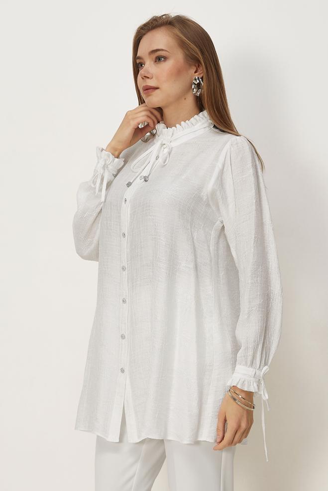 Hijab clothing WHITE TIED JACQUARD TUNIC 46617 - ALVİNA