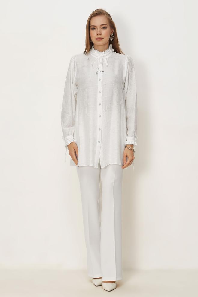 Hijab clothing WHITE TIED JACQUARD TUNIC 46617 - ALVİNA